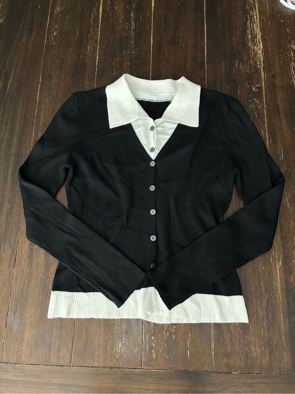 Commense Colorblock Polo Ribbed Sweater Cardigan Old Money Academia Vibes XL